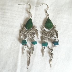Silver Blue Tear Drop Stone Earrings